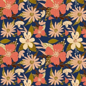 Tropical Floral Print in  Coral Navy