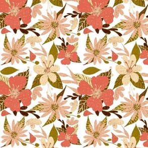 Tropical Floral Print on White