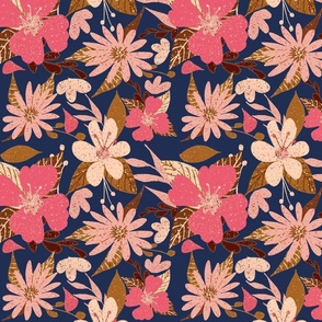 Tropical Floral Print Pink and Navy