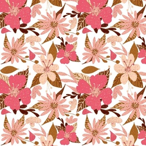 Tropical Floral Print Hibiscus Pink White