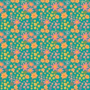 Flower Power Retro Design in Coral, Pink , Teal, and Yellow