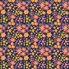 Flower Power Retro Design in Coral, Pink , Navy and Yellow