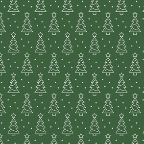 Simple white Christmas tree on green background