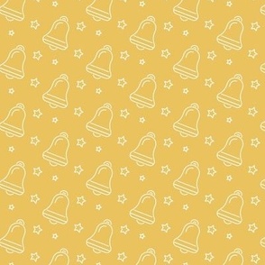 Simple white Christmas jingle bells on yellow background