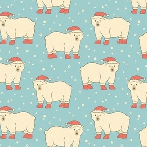 Christmas Polar Bear on Teal (Small Scale)