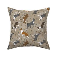 Trotting Basenjis and paw prints - faux linen