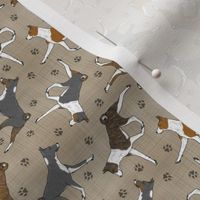 Tiny Trotting Basenjis and paw prints - faux linen