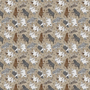 Tiny Trotting Polish Lowland Sheepdogs and paw prints - faux linen