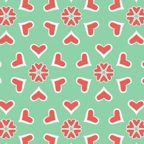 geometric hearts kaleidoscope green red