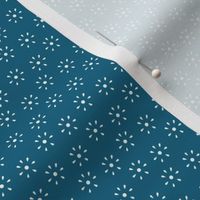 White Teardrop Flower Polkadots on Peacock Blue