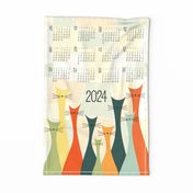cat calendar 2024 - vintage cats calendar - ollie cat - tea towel and wall hanging