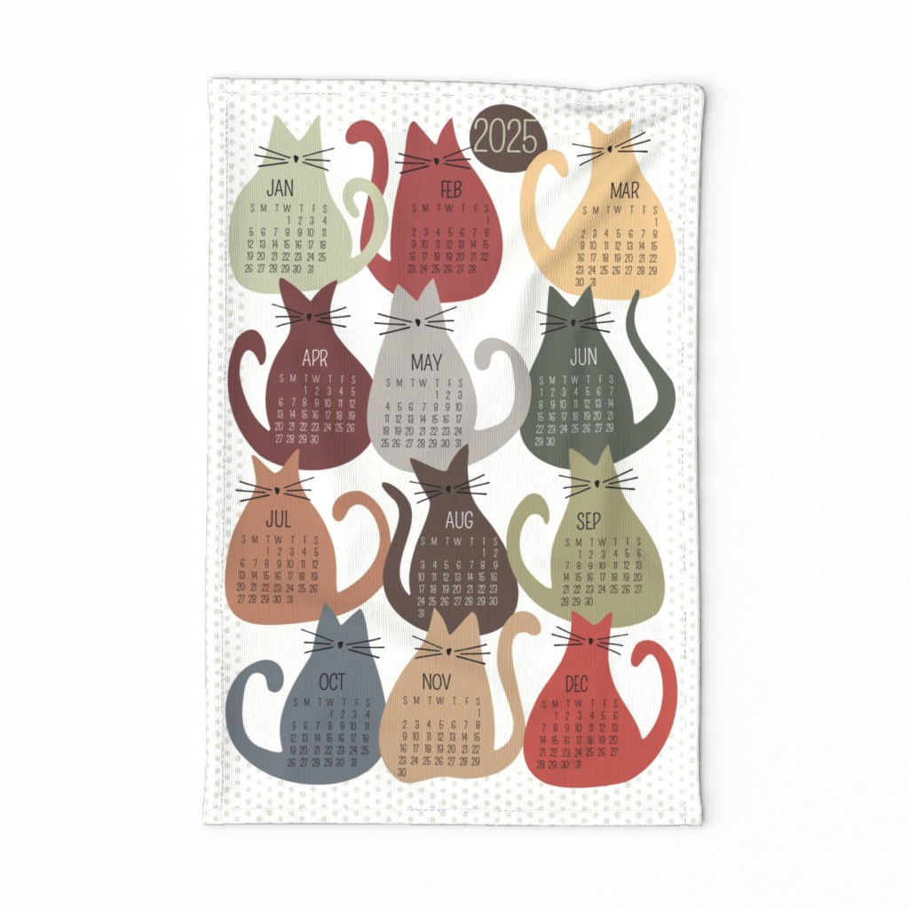 cat calendar 2024 - earthy cats calendar - milo cat - tea towel and wall hanging