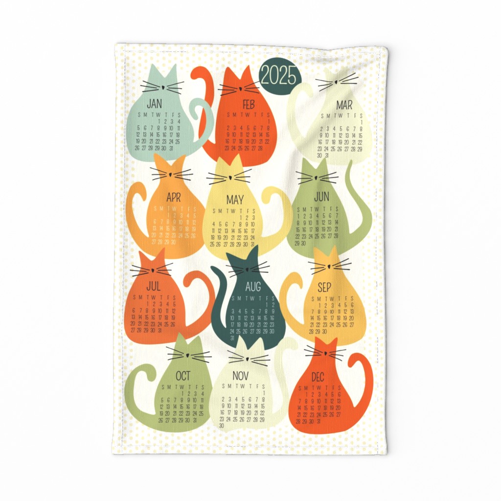 cat calendar 2024 - vintage cats calendar - milo cat - tea towel and wall hanging