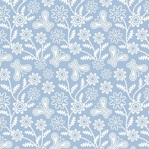 Butterfly Dreaming Ditsy Floral Botanical in Cottage Blue and White - Petal Solids Coordinates Calm - Sky Blue plus White - SMALL Scale - UnBlink Studio by Jackie Tahara
