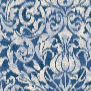 small ikat acanthus scroll on deep blue
