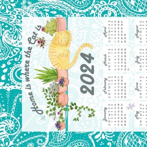 2024  Home Is Where The Cat Is paisley teal calendar