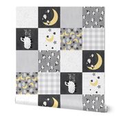 Sheep//I Wool always Love ewe//Yellow - Wholecloth Cheater Quilt - Rotated