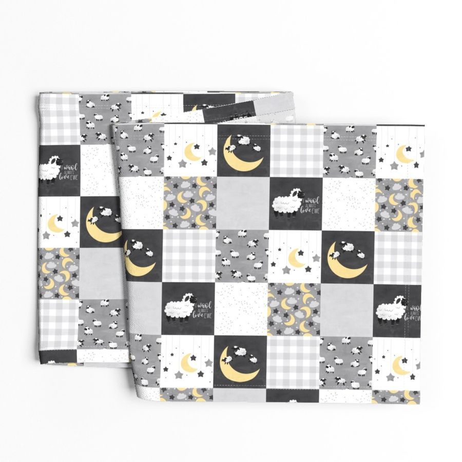 3 inch Sheep//I Wool always Love ewe//Yellow - Wholecloth Cheater Quilt - Rotated