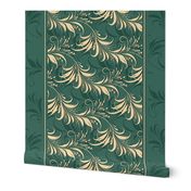 (medium) Pine Green and Beige Curly Floral with Stripes / CALM Pine and Mushroom Petal Solids Coordinate / 21.00in x 19in