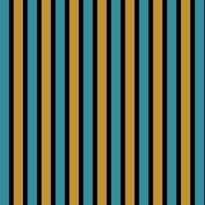 Petal Calm Joy Stripes  (#5) - Narrow Ribbons of Black with Mustard and Lagoon