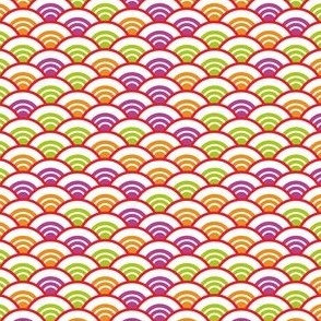 Seigaiha seigainami literally means wave of the sea. Abstract tiny scales simple Nature background Japanese circle pattern white green orange red lilac 