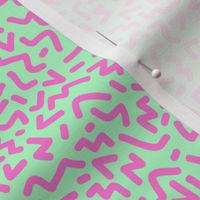 Nineties revival zigzag worms confetti abstract colorful neon geometric strokes pink on mint