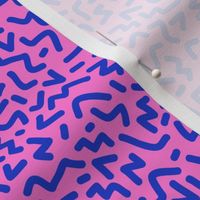 Nineties revival zigzag worms confetti abstract colorful neon geometric strokes eclectic blue on pink