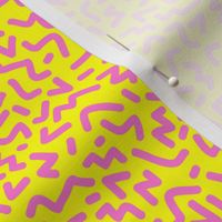 Nineties revival zigzag worms confetti abstract colorful neon geometric strokes pink on yellow