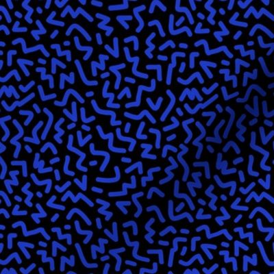 Nineties revival zigzag worms confetti abstract colorful neon geometric strokes eclectic blue on black