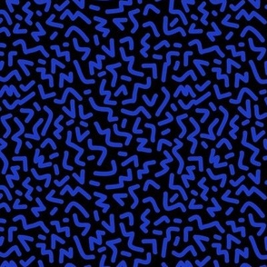 Nineties revival zigzag worms confetti abstract colorful neon geometric strokes eclectic blue on black