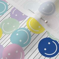 Nineties revival colorful retro smileys design fun icon design in pastel lilac pink mint on white with black lines