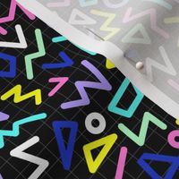 Nineties revival colorful retro geometric shapes and lines zigzag stripes and triangles neon eclectic blue pink mint