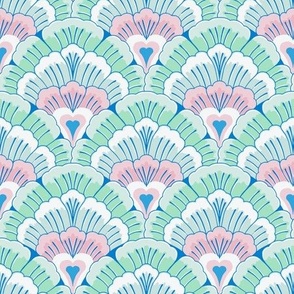 Retro fan flowers pink mint by Jac Slade