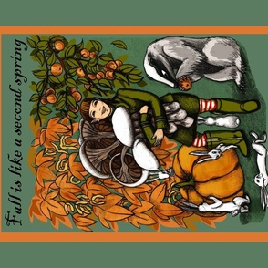 Mushroom picking (Enchanted autumn forest) tea towel