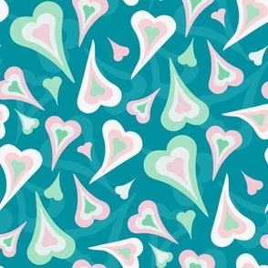 Retro hearts teal pink by Jac Slade
