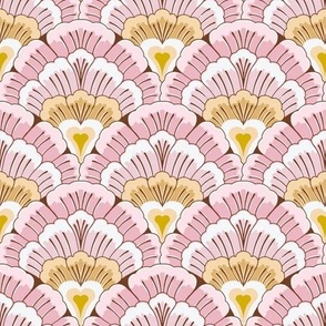 Retro fan flowers pink brown by Jac Slade