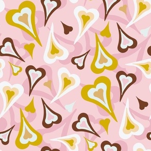 Retro hearts Blush pink brown mustard yellow by Jac Slade