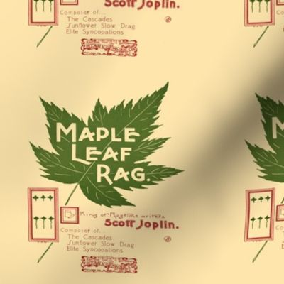 maple leaf rag - original music cover page, small 6" panel, cream colored paper