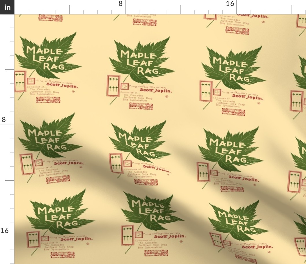 maple leaf rag - original music cover page, small 6" panel, cream colored paper
