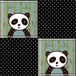 (M-L) Panda Selfie with Bamboo Leaves on Polka Dots