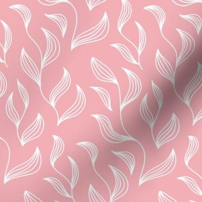 Boho white leaves in pink pastel color