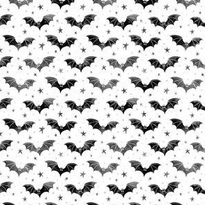  Watercolor Bats Black on White Micro