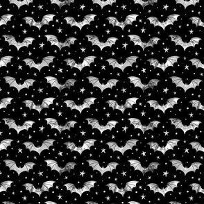  Watercolor Bats Grey on Black Micro