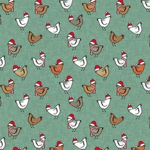 (med scale) Christmas Chickens - Holiday - cute chickens on sage - C21