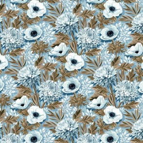 Anemones and 'Mums in Ice Blue and Brown - medium