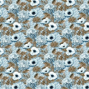 Anemones and 'Mums in Ice Blue and Brown - small