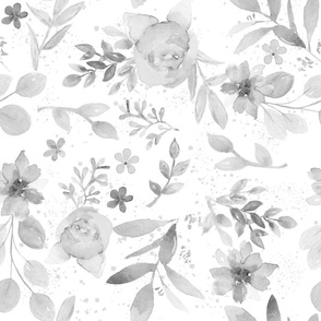 Soft Grey Watercolor Florals
