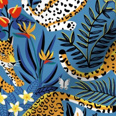 Dancing Jaguar Jungle - Grey Blue - Medium Scale