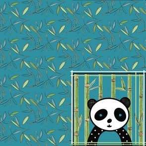 (M-L) Panda Selfie in Bamboo Leaves Lagoon Blue 