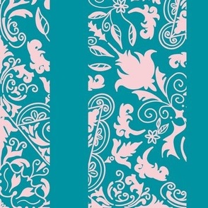 French Damask stripes blue and pink